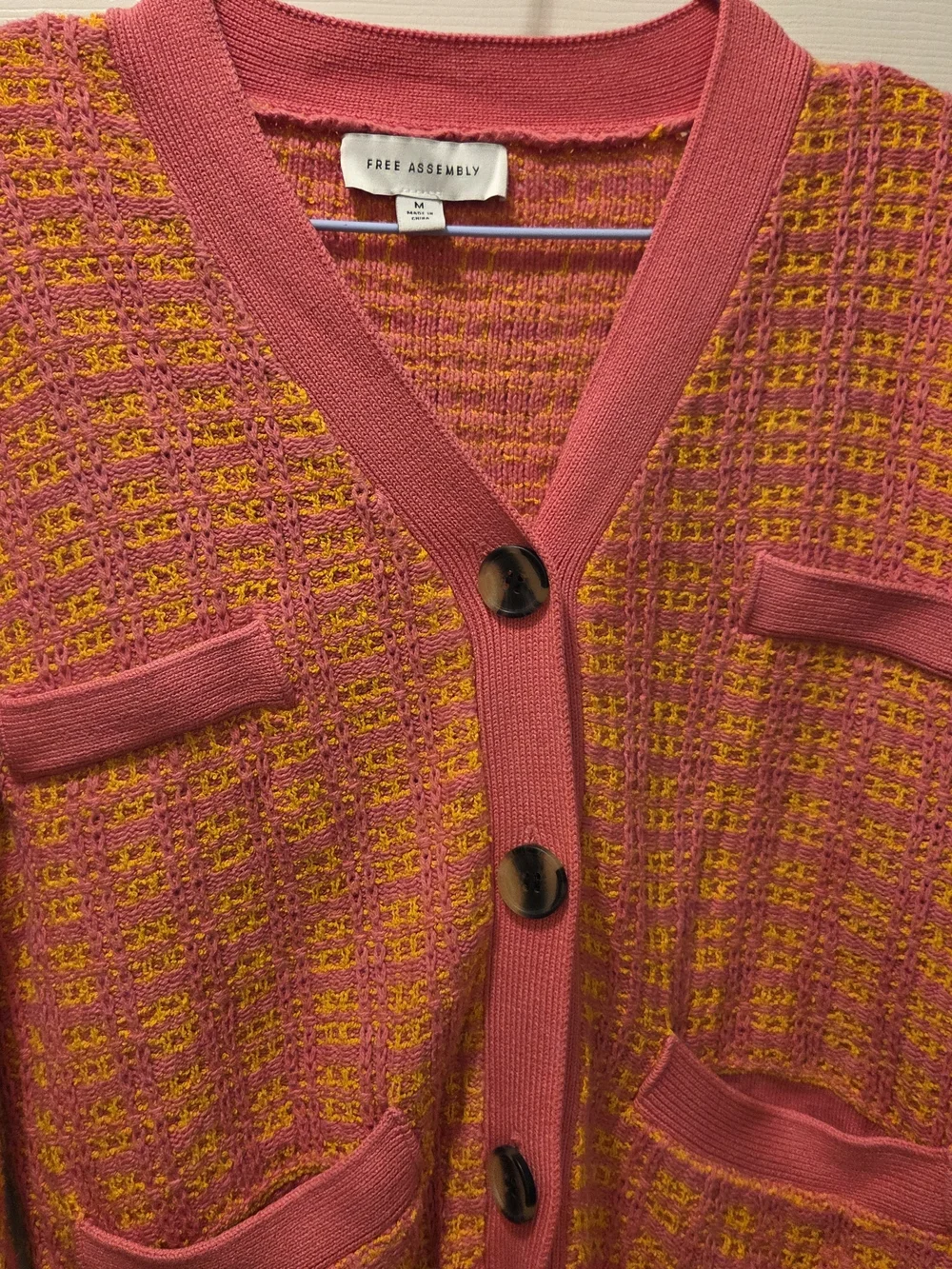Free assembly Pink & Yellow Knit Cardigan Sweater